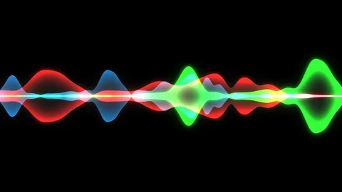 Glowing multicolored music equalizing audio wave signal on black background Video stock 125220108