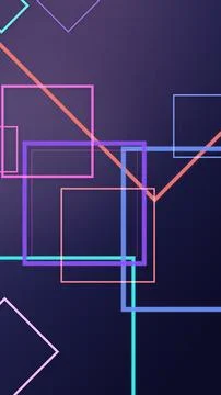 Glowing multicolored outlines form overlapping squares and angular shapes o.. Stock Illustration