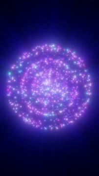 Glowing multicolored particle sphere on a deep blue background, representin.. Illustrazione stock