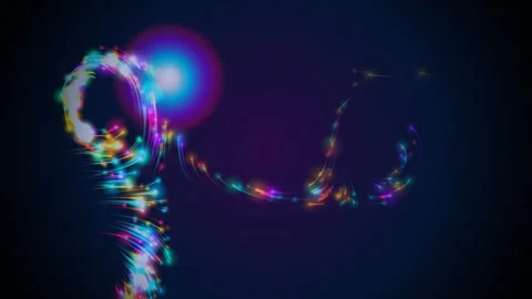 Glowing multicolored particle wake and light trail animation with a bright core Video stock 343633963