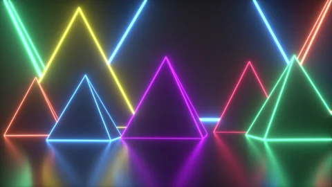Glowing Multicolored Pyramids Rotation Loop Stock Footage 307793598