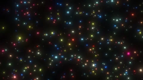 Glowing multicolored square confetti, like small lights, rotate and smoothly go Stock Footage 161009824