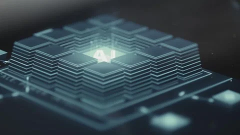 Glowing multilayer AI computing structure labeled 스톡 동영상 342489327