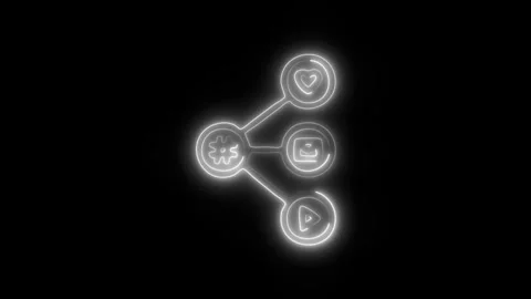 Glowing Multimedia Icon and Symbol in HD Video Neon Stock Footage 304559668