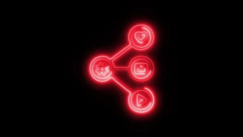 Glowing Multimedia Icon and Symbol in HD Video Neon Stock Footage 304559680