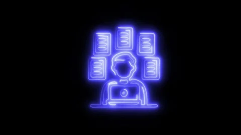 Glowing Multitasking Icon and Symbol in HD Video Neon Stock Footage 304559009