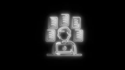 Glowing Multitasking Icon and Symbol in HD Video Neon Stock Footage 304559013
