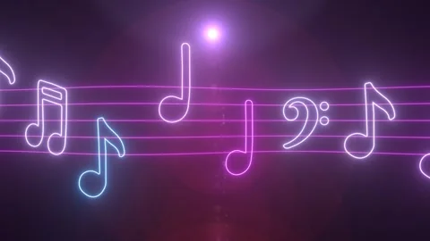 Glowing Music Notes Move Along Wavy Musical Score Sheet Lines Melody Stock Footage 268804958