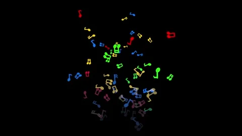 Glowing Music Notes Particles Burst on Black Background - Seamless Loop - 4K Stock Footage 327579673