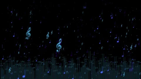 Glowing musical note particle overlay floating treble symbols, soft bokeh, and d Stock Footage 340564772
