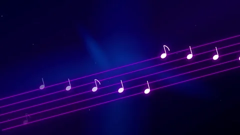 Glowing musical notes animation on staff lines Stock Footage 345013513