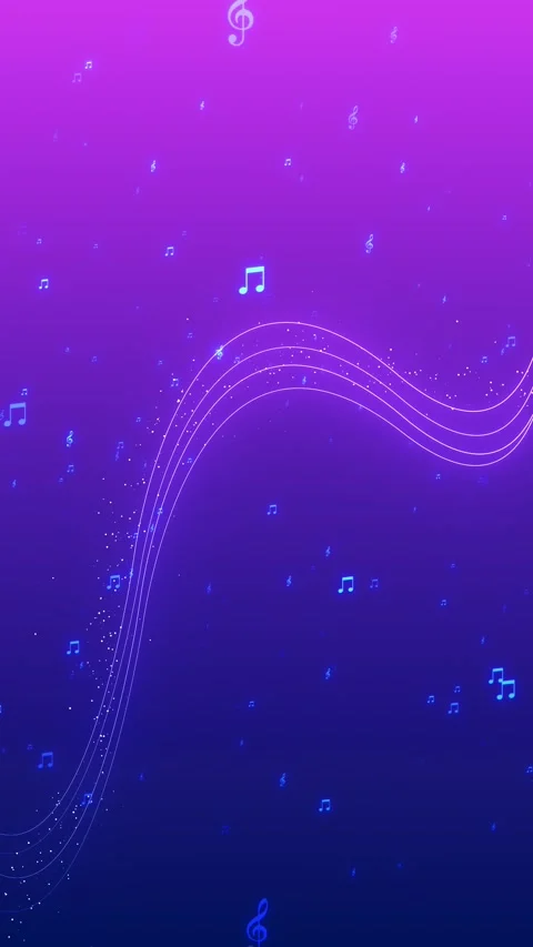 Glowing musical wave note visual purple gradient light, floating treble symbols, Stock Footage 340570828