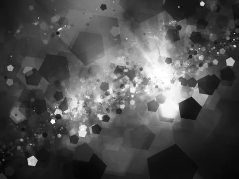 Glowing nebula in deep space with pentagon particles intensity map Illustrazione stock