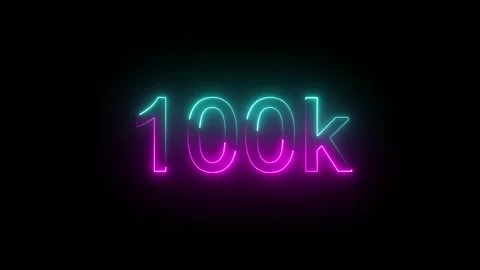 Glowing neon 100k animation of text effect video motion on black background. Stock Footage 317226087