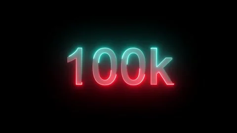 Glowing neon 100k animation of text effect video motion on black background. Stock Footage 317227119