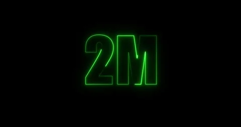 Glowing neon 2M text animation. Social media views followers and subscribers cel Stock Footage 340226208