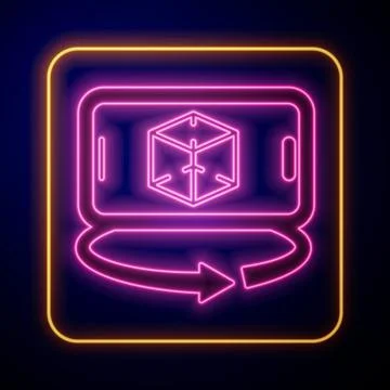 Glowing neon 3d modeling icon isolated on black background. Augmented reality or Stock Illustration