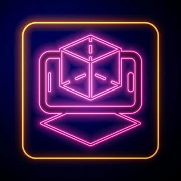 Glowing neon 3d modeling icon isolated on black background. Augmented reality 스톡 일러스트