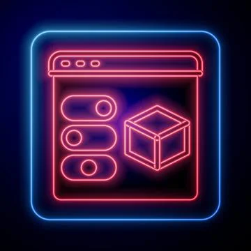 Glowing neon 3D printer icon isolated on black background. 3d printing. Vector Stock Illustration