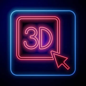 Glowing neon 3D printer icon isolated on black background. 3d printing. Vector Stockillustratie