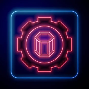 Glowing neon 3D printer setting icon isolated on black background. 3d printing Stock Illustration