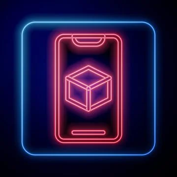 Glowing neon 3D printer software icon isolated on black background. 3d printing Illustrazione stock