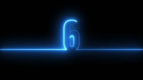 Glowing neon 6 text icon animation isolated on Black Background Video stock 321883499