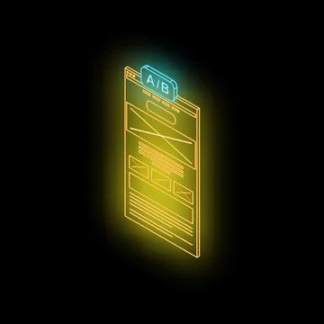 Glowing neon ab testing webpage on black background 스톡 일러스트