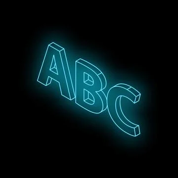 Glowing neon abc letters creating isometric projection on black background Stock Illustration