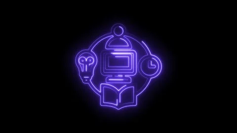 Glowing neon abstract concept of learning and knowledge with computer lightbulb Stock Footage 333956093