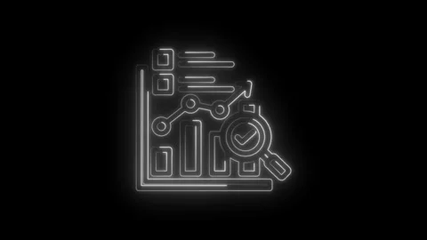 Glowing neon abstract data analysis chart graph magnifying glass checkmark Stock Footage 333957340