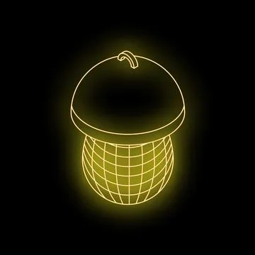 Glowing neon acorn with wireframe texture on black background Stock Illustration