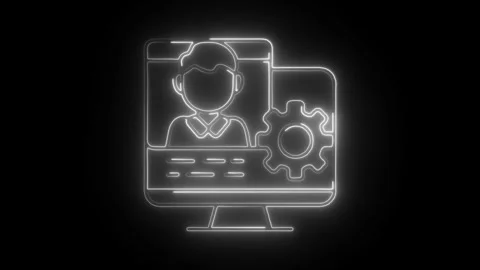 Glowing neon admin panel icon isolated on black background. HD Video motion.. Stock Footage 304240413