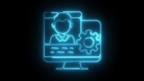 Glowing neon admin panel icon isolated on black background. HD Video motion.. Stock Footage 304240431