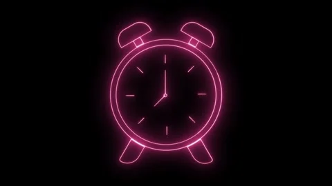 Glowing Neon Alarm Clock Animation on Black Background Stock Footage 306812280