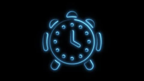 Glowing neon alarm clock icon isolated on black background. HD Video motion.. Stock Footage 304169005