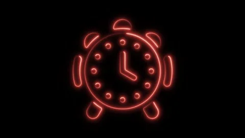 Glowing neon alarm clock icon isolated on black background. HD Video motion.. Stock Footage 304169014