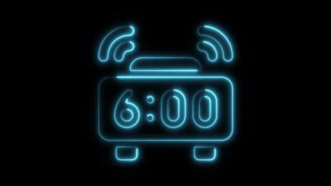 Glowing neon alarm clock icon isolated on black background. HD Video motion.. Stock Footage 304169016
