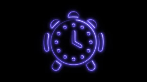 Glowing neon alarm clock icon isolated on black background. HD Video motion.. Stock Footage 304169020