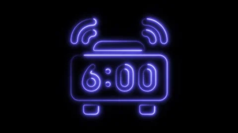 Glowing neon alarm clock icon isolated on black background. HD Video motion.. Stock Footage 304169029