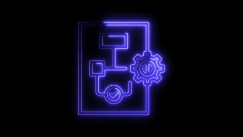Glowing neon algorithm chart and gear icon animation for modern technology 스톡 동영상 322967780