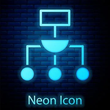 Glowing neon Algorithm icon isolated on brick wall background. Algorithm symbol Illustrazione stock