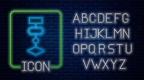 Glowing neon Algorithm icon isolated on brick wall background. Algorithm symb Stock Illustration