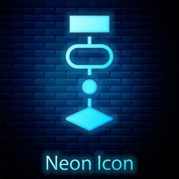 Glowing neon Algorithm icon isolated on brick wall background. Algorithm sy.. Stock-Illustration