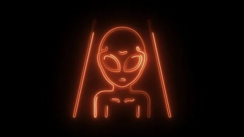 Glowing neon alien icon isolated on black background. HD Video motion graph.. Stock Footage 304546350