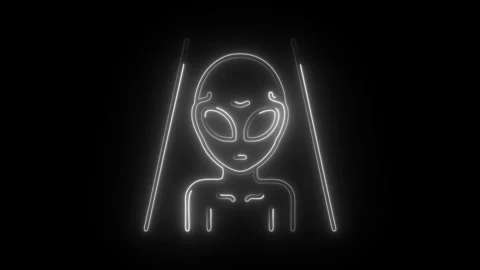 Glowing neon alien icon isolated on black background. HD Video motion graph.. Stock Footage 304546352