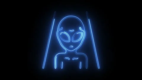 Glowing neon alien icon isolated on black background. HD Video motion graph.. Stock Footage 304546412