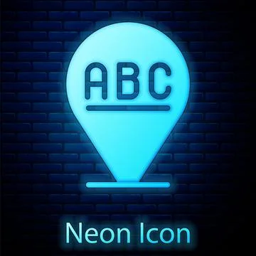 Glowing neon Alphabet icon isolated on brick wall background. Vector Stock Illustration