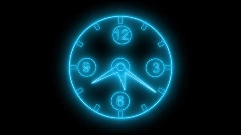 Glowing Neon Analog Clock Animation, Classic Analog Countdown Timer Vídeos de archivo 315186417