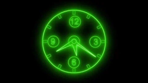 Glowing Neon Analog Clock Animation, Classic Analog Countdown Timer Stock Footage 315186426